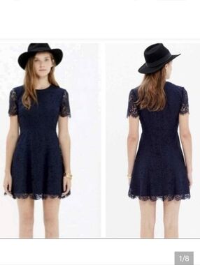 Madewell Magnolia Lace Navy Fit & Flare Dress | Size 10 | Wedding Guest